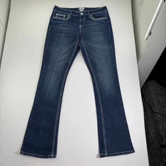 Vintage y2k Mudd Women's Bootcut Jeans Size 11 Embellished Rhinestones Pockets - Picture 2 of 9